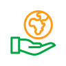 Icono de un globo terráqueo en una mano.
